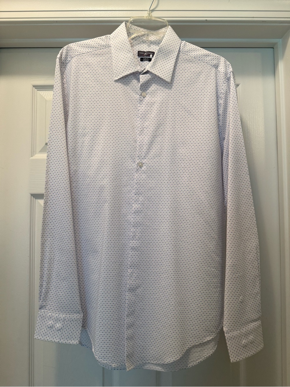 Van Heusen Men’s White Dress Shirt with Navy Micro Dots